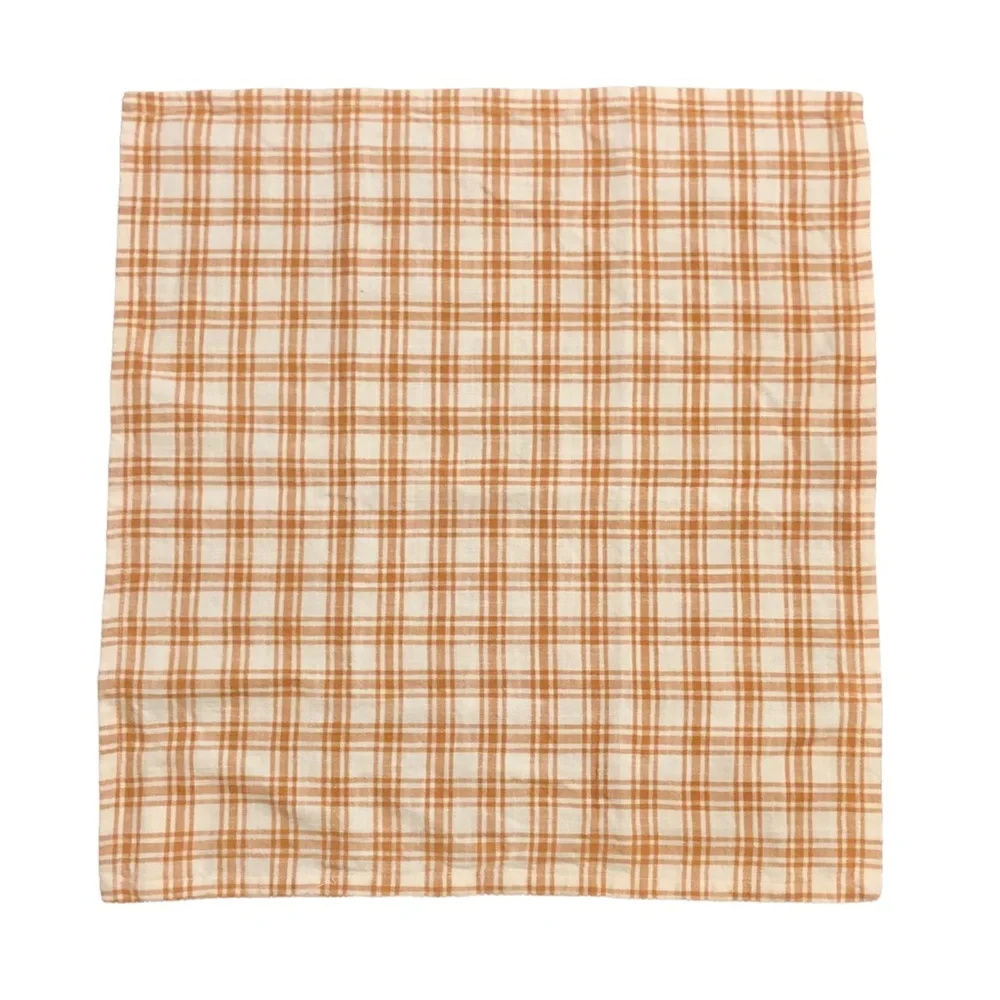West Elm set of four orange and white checked cloth napkins